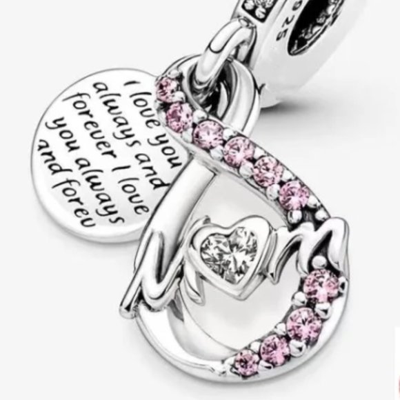 Mom Infinity Double Dangle Bracelet Charm - S925 Sterling Silver Fits Pandora - Picture 3 of 5